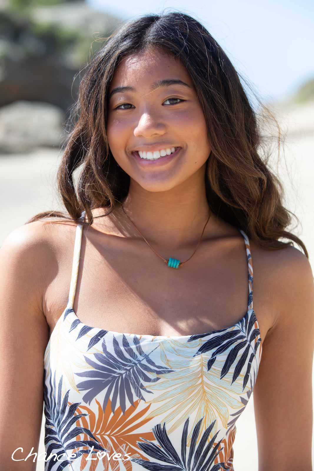 Soft swimwear fabric reversible one piece with tropical palm print for Teenager and Junior Girls