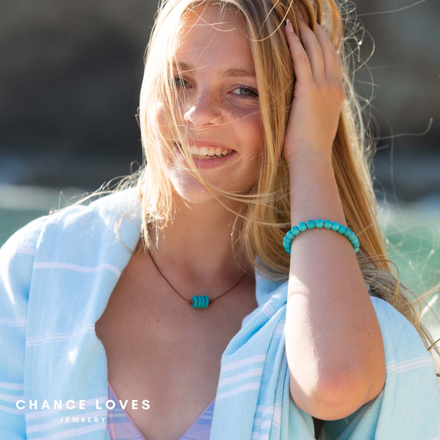 Turquoise Gemstone | Black Lava Rock | Stretch Bracelet