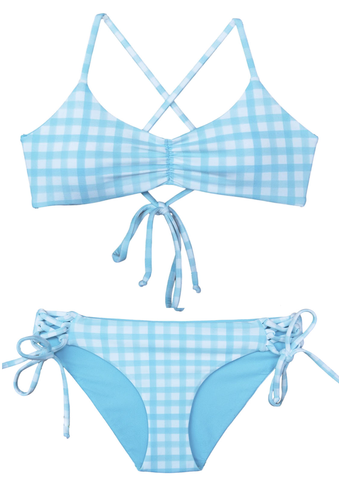 Gingham Blue and white two-piece swimsuit for girls tweens teens juniors