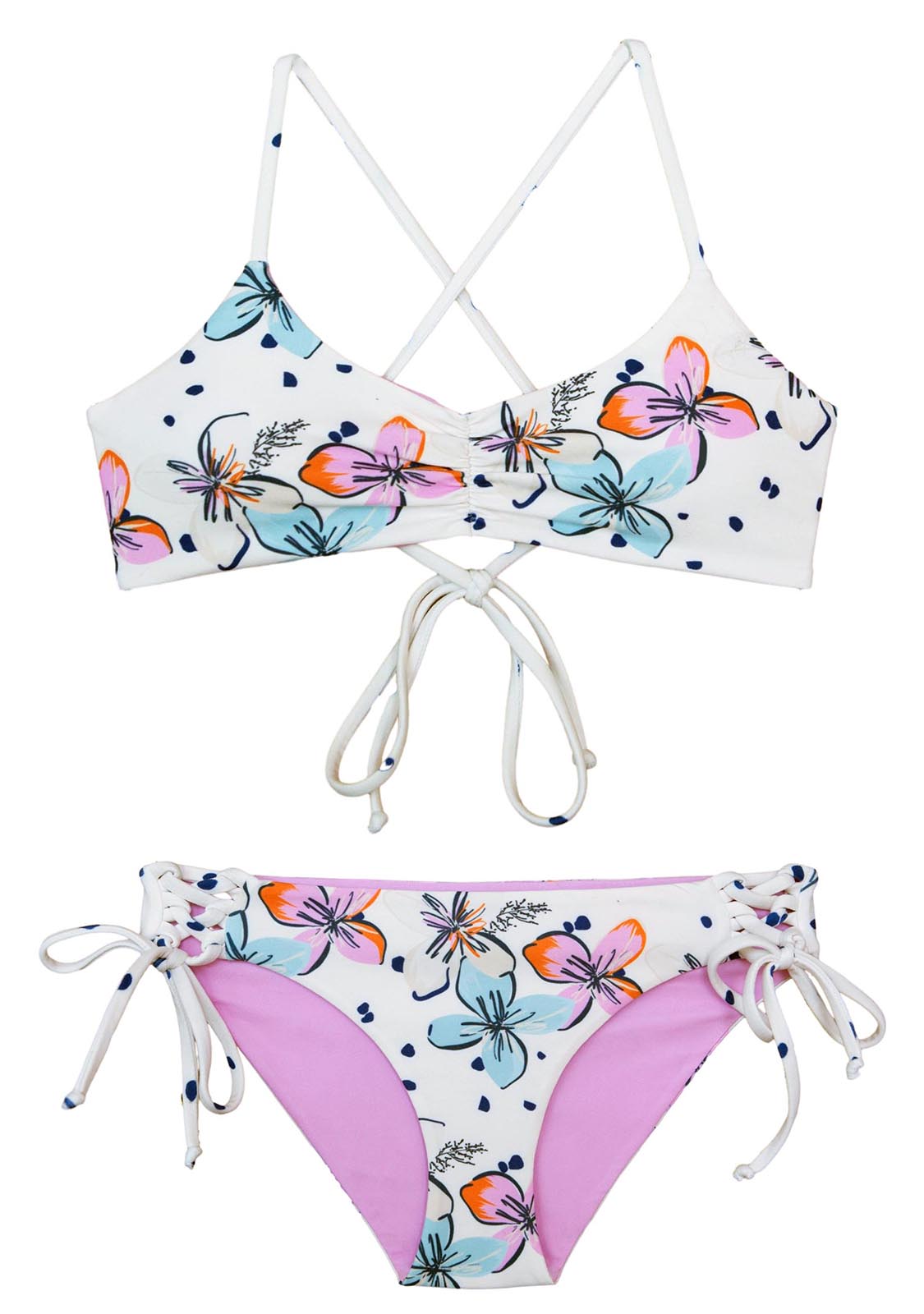 floral printed two-piece bathing suit for girls youth sizing 10 through 16