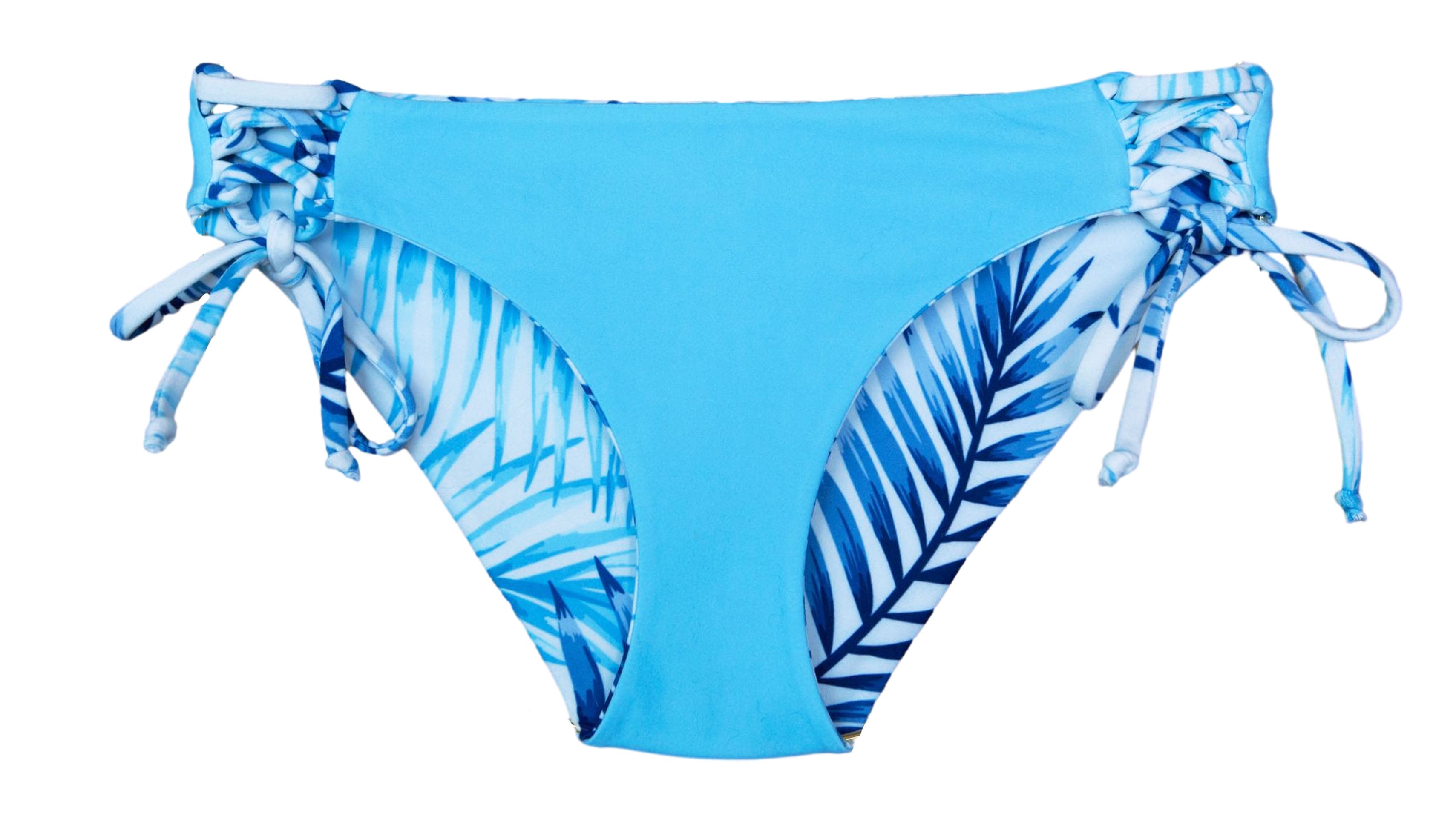 Bikini bottoms Reversible with a blue and white tropical print full coverage for Teenagers