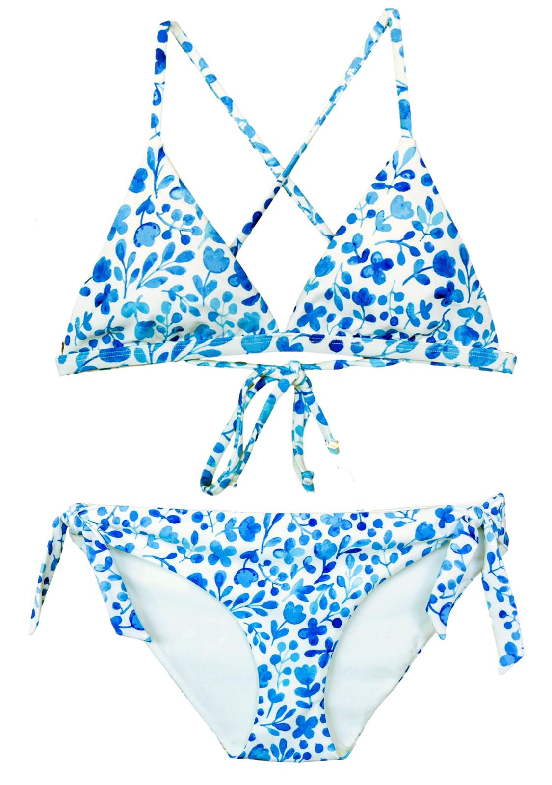 Two-Piece swimsuit for Tween, Teen and Junior Girls with blue and white floral detail