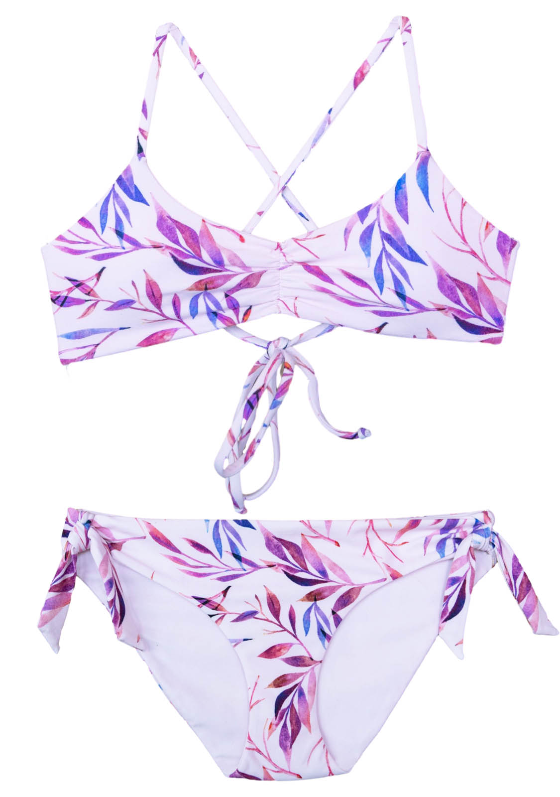 Two Piece Bikini Swimsuit with a Pink, Violet, Red, Fuchsia and Tropical design for Girls Teens