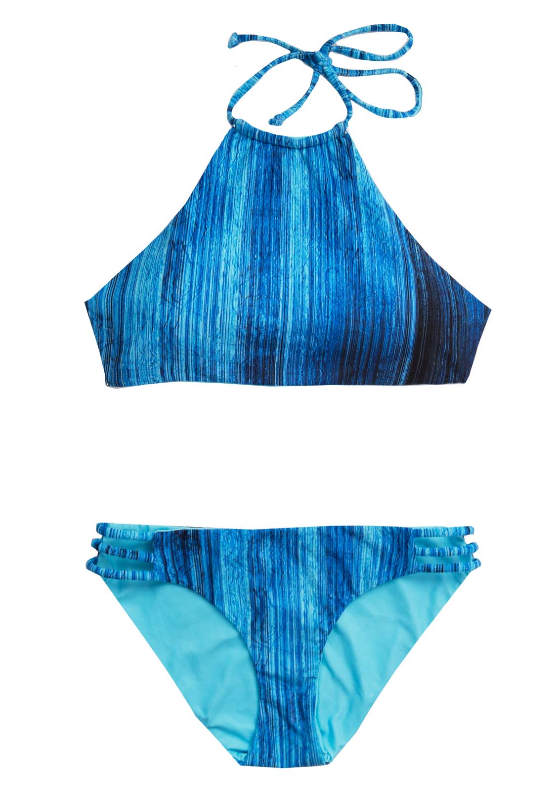 Chance Loves halter top style  Girls swimsuit two-piece blue stripes
