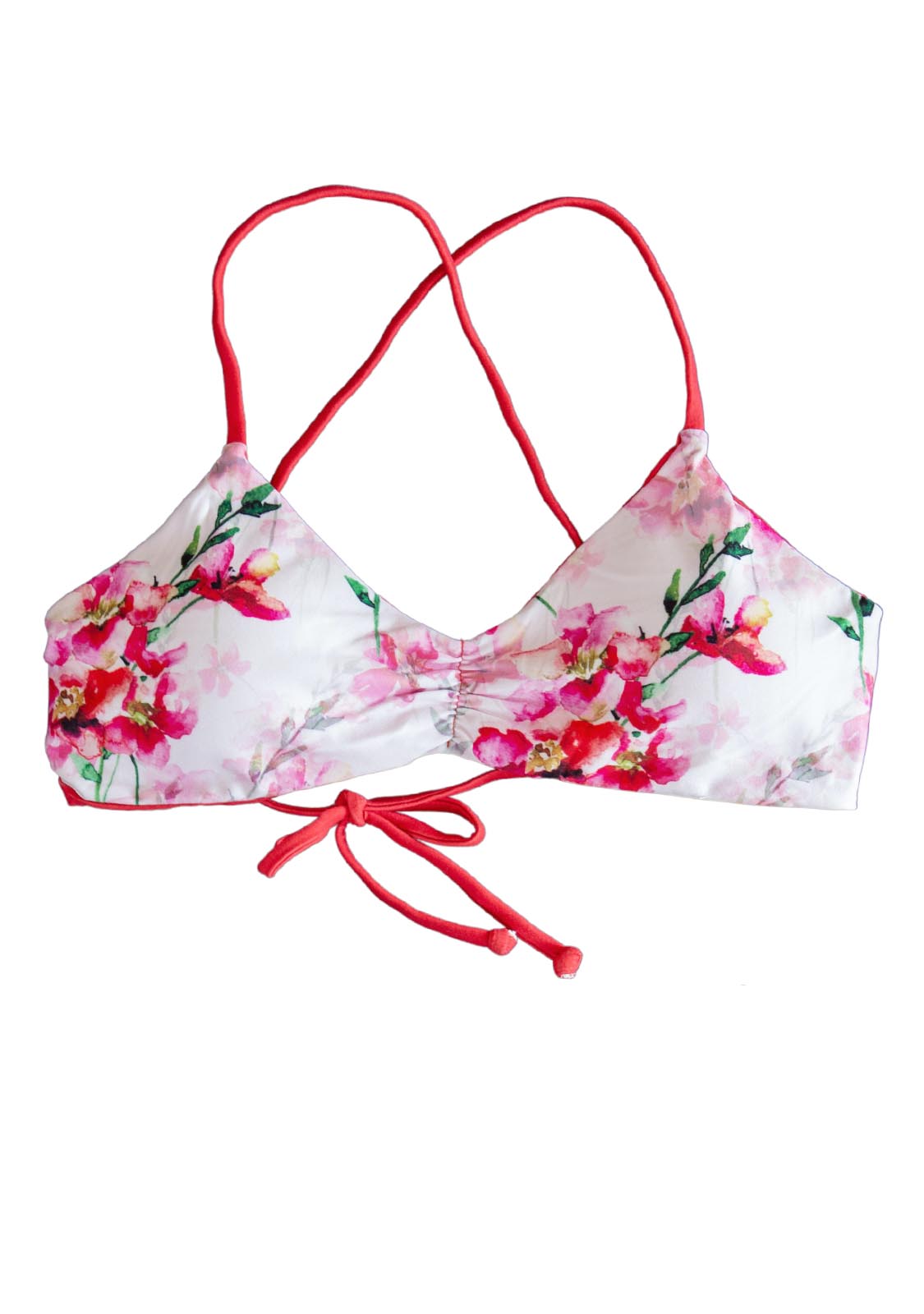 Juniors Women Swim Top Reversible Floral Padded Pink Red