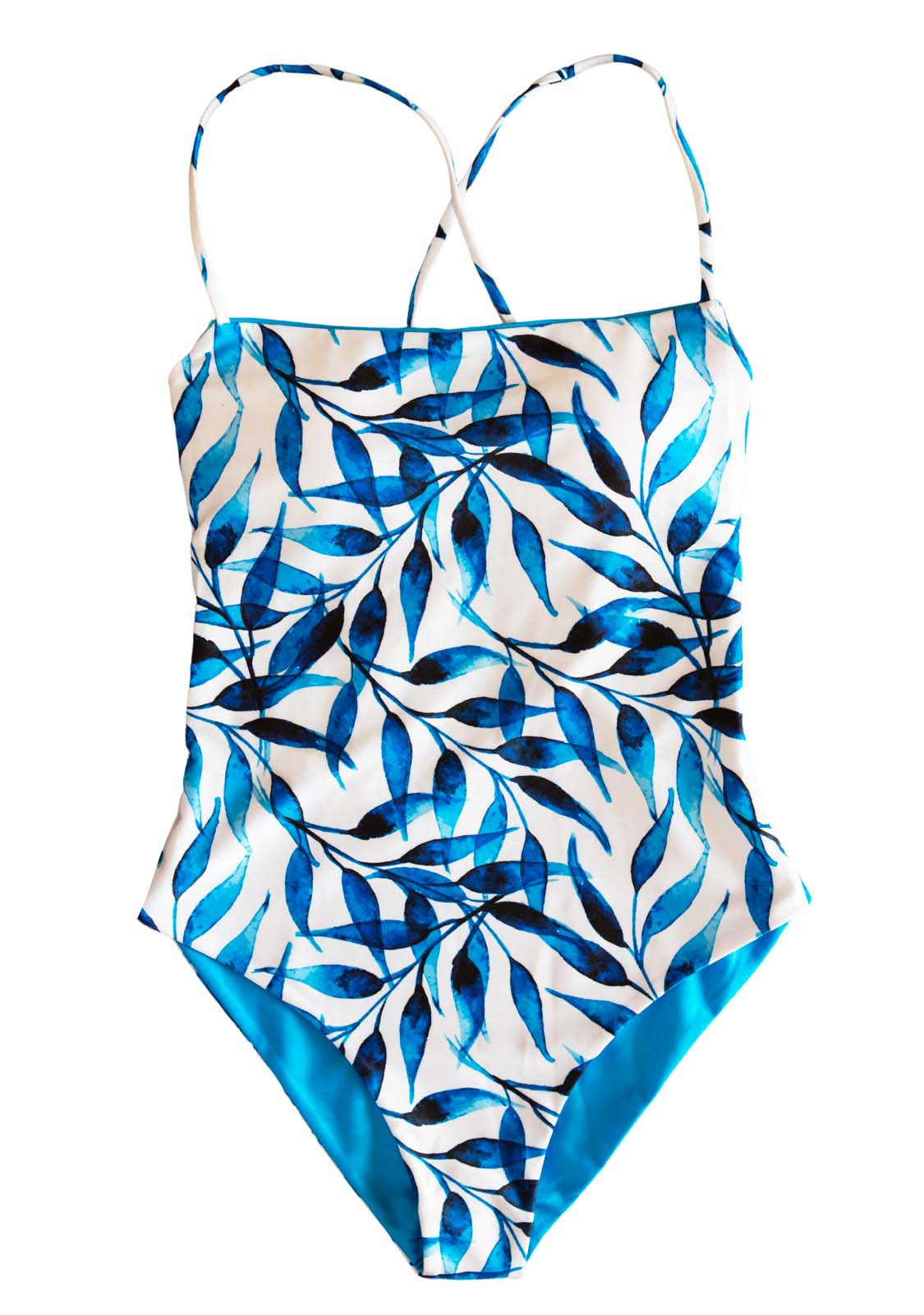 Blue white One Piece Swimsuit Reversible blue with flattering design