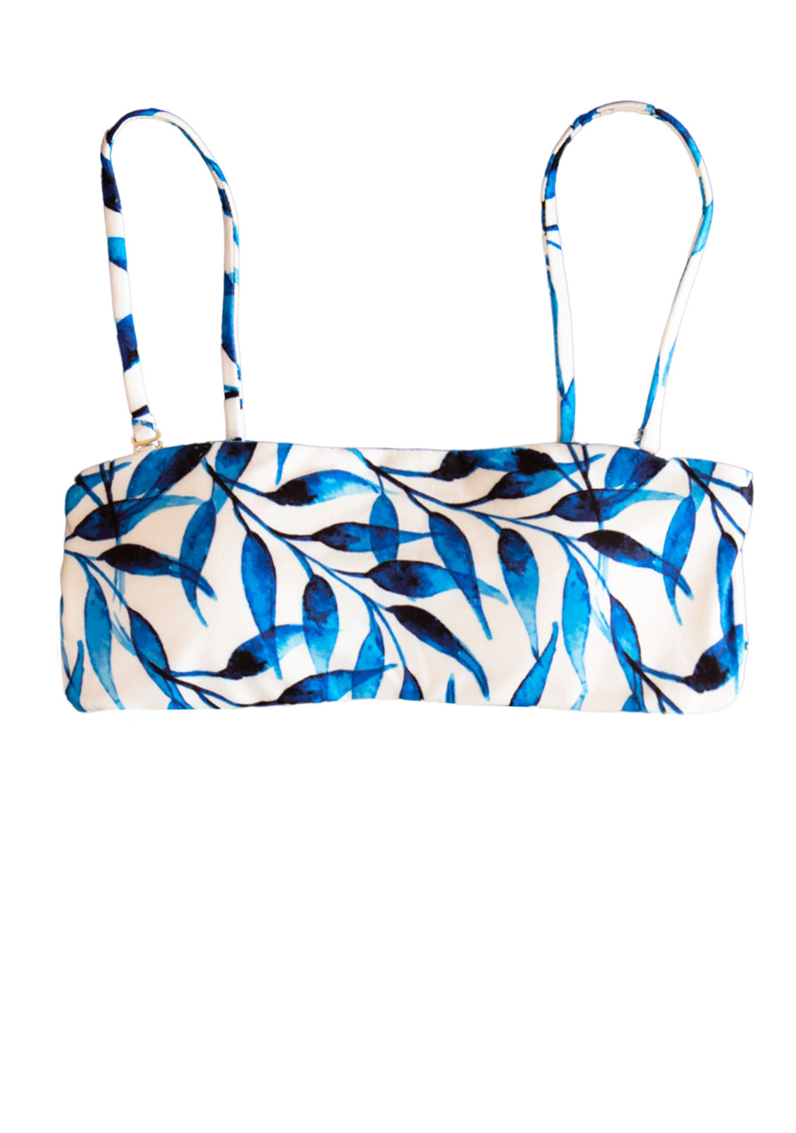 Chance Loves bikinis Blue white padded band top with reversible solid blue side made with sustainable swimwear fabrics