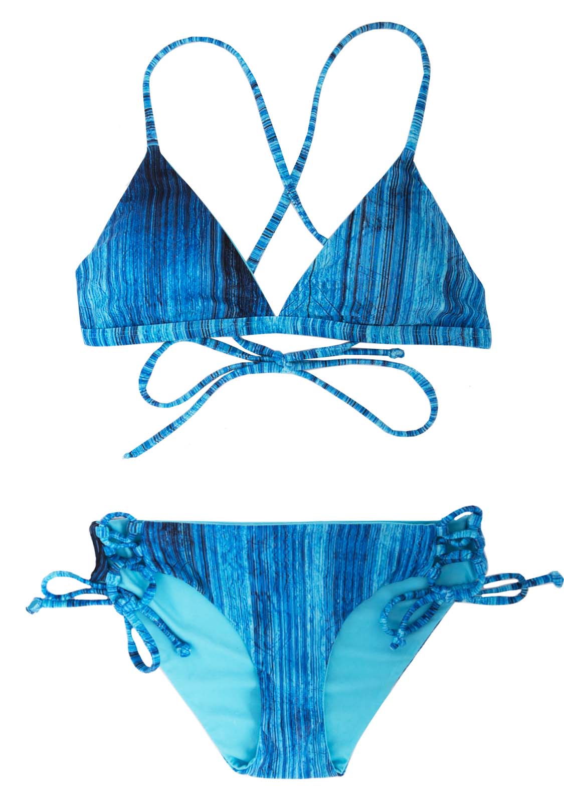 MALIBLUE - 2 PIECE SET Tri Top + Side Ties Bottoms - REVERSIBLE