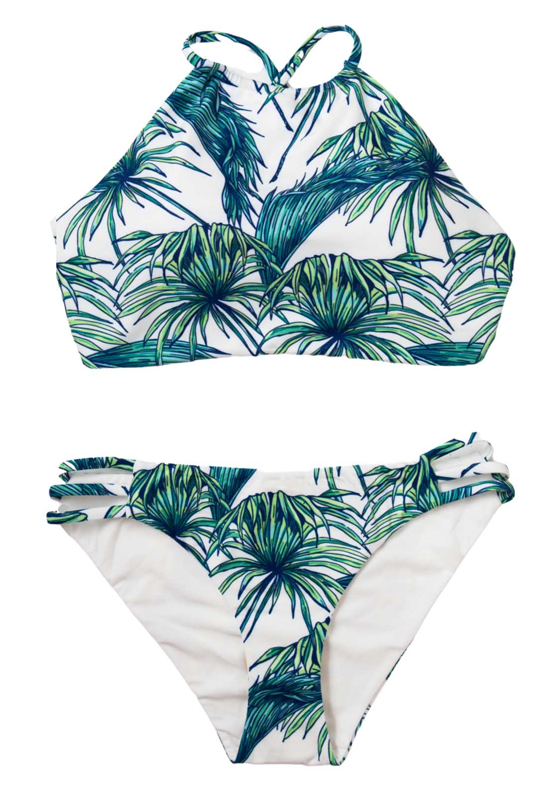 JUNGLE SHORES - 2 PIECE SET Halter Top + Tri-Band Bottoms - Reversible