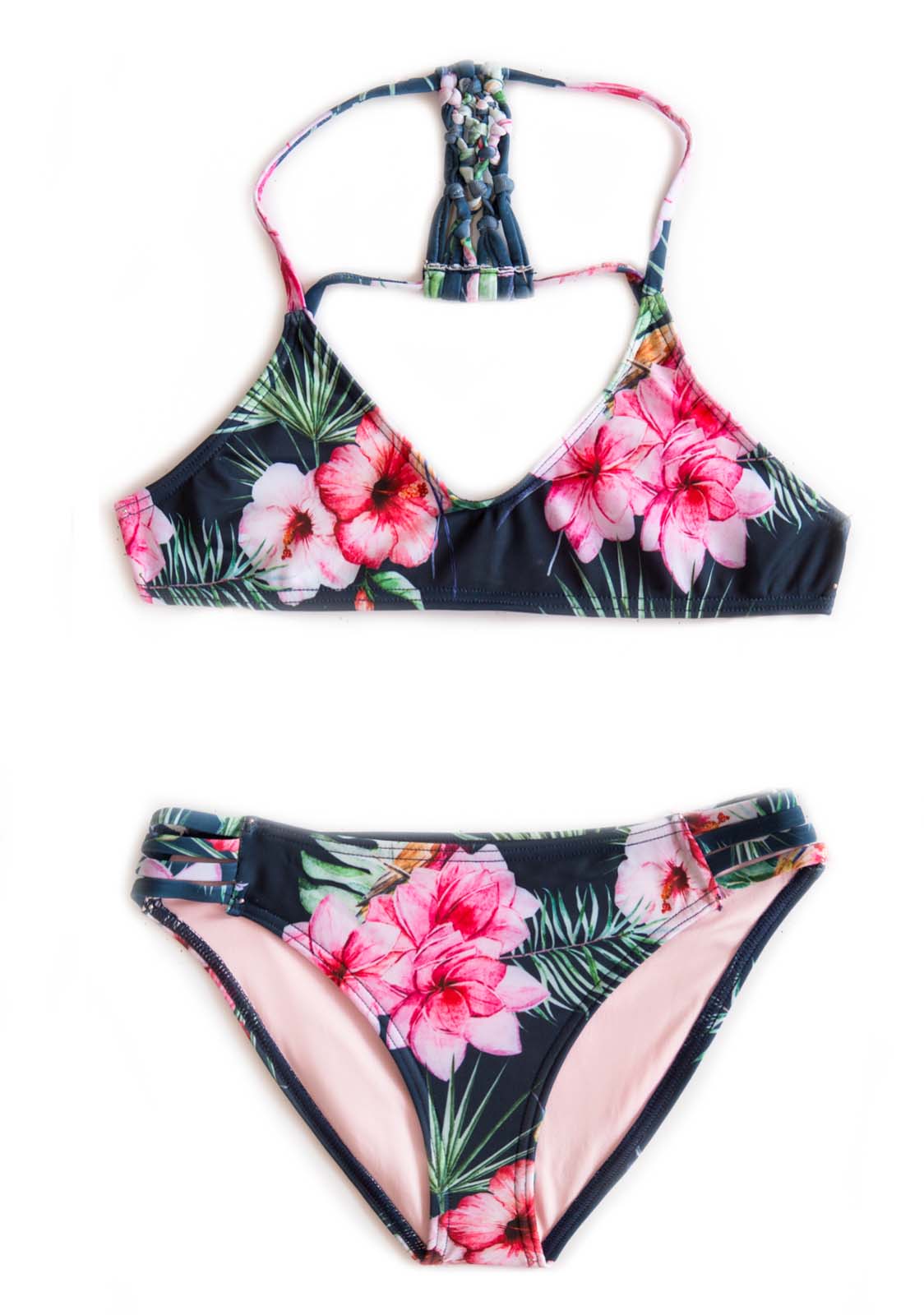 Tropical Bay - TWO PIECE Tween Girls FLORAL Bikini SET Youth 10 2 Piece Bikini Set Chance Loves Swim 10 Black 