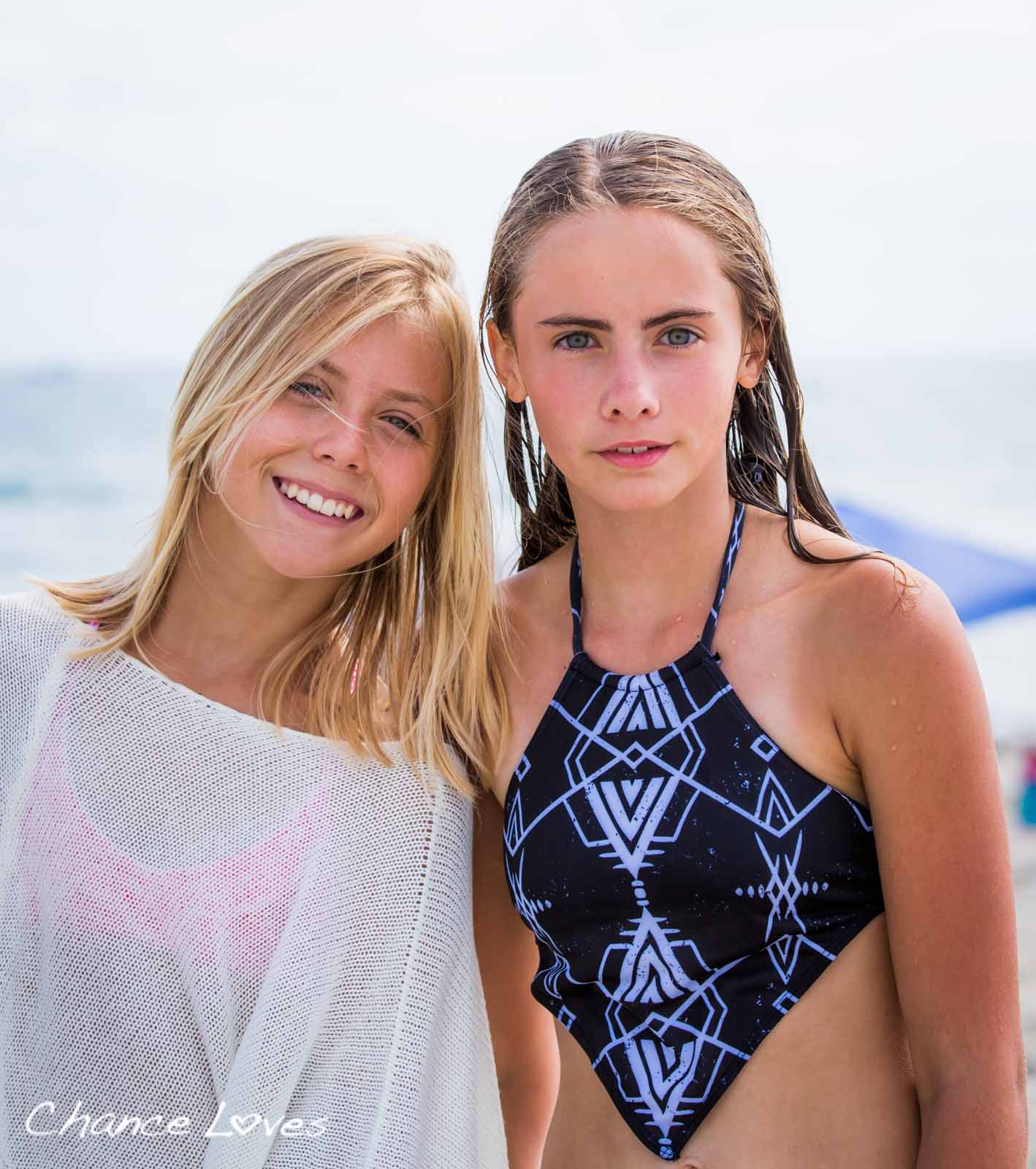 Chance Colette the young designer behind the swimsuit brand Chance Loves with one of her friends