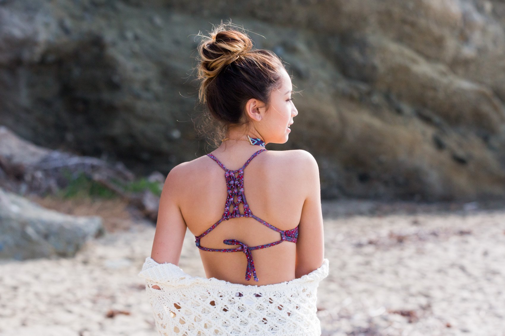 Backside of Gypset Cool - Dark Red Lace Up TWO PIECE Bikini SET YOUTH Sizing