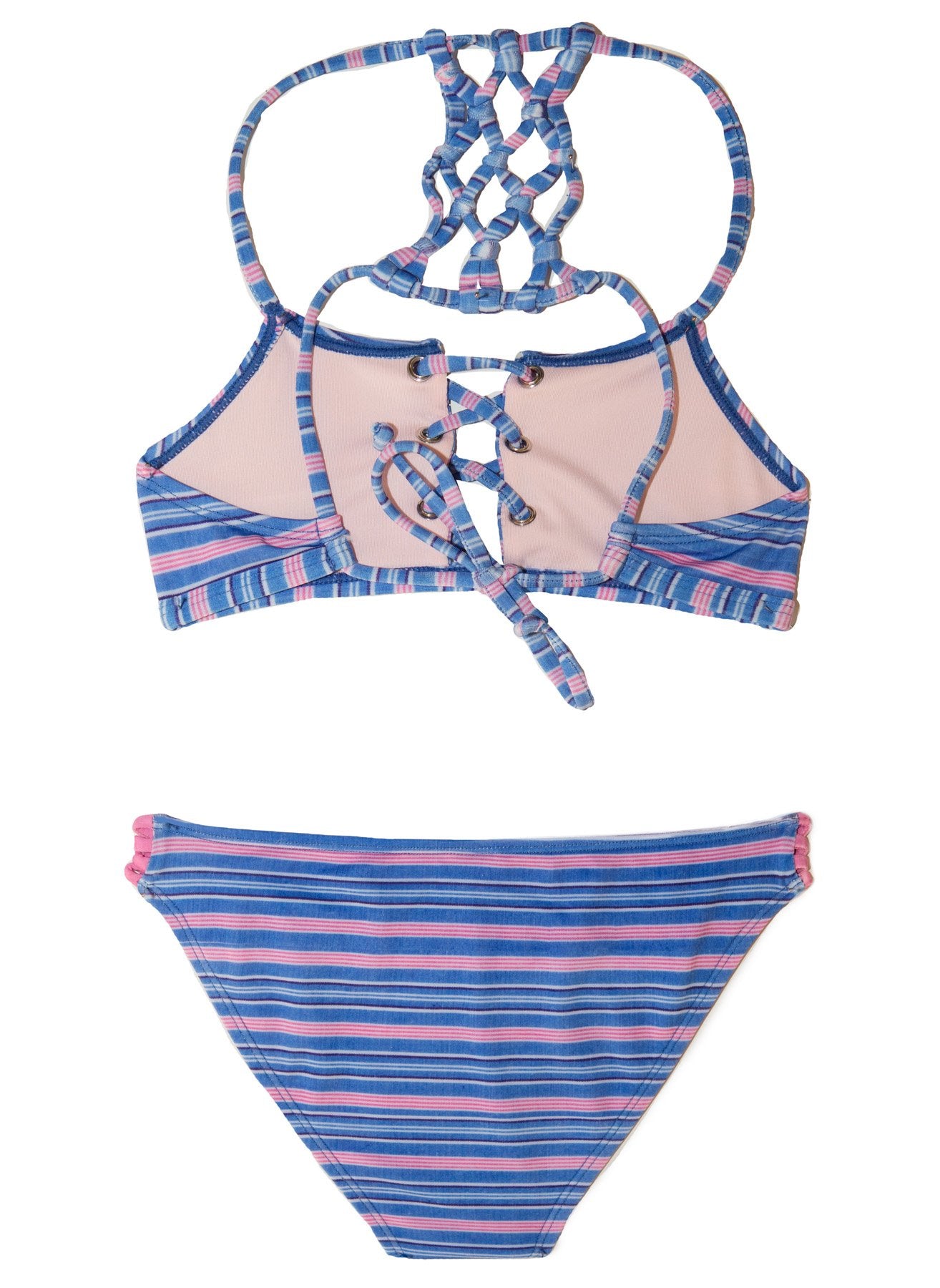2 Piece Striped Girls Swimwear with blue and pink stripes - Chance Loves