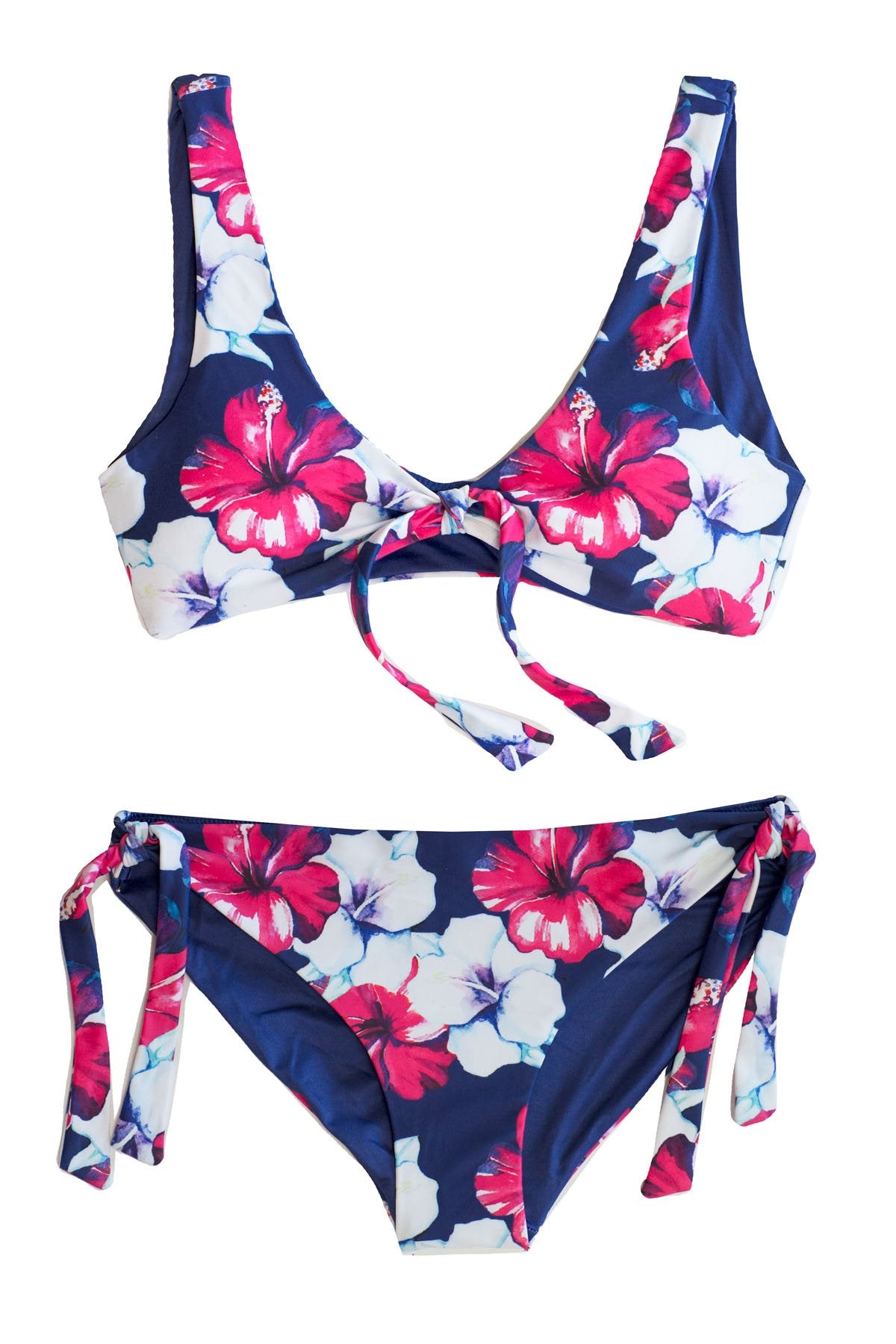 Hawaiian Spirit - 2 Piece Bikini Set Purple Pink Floral Hipster Bottoms Scoop Crop Top Bikini Chance Loves Swim XS Purple