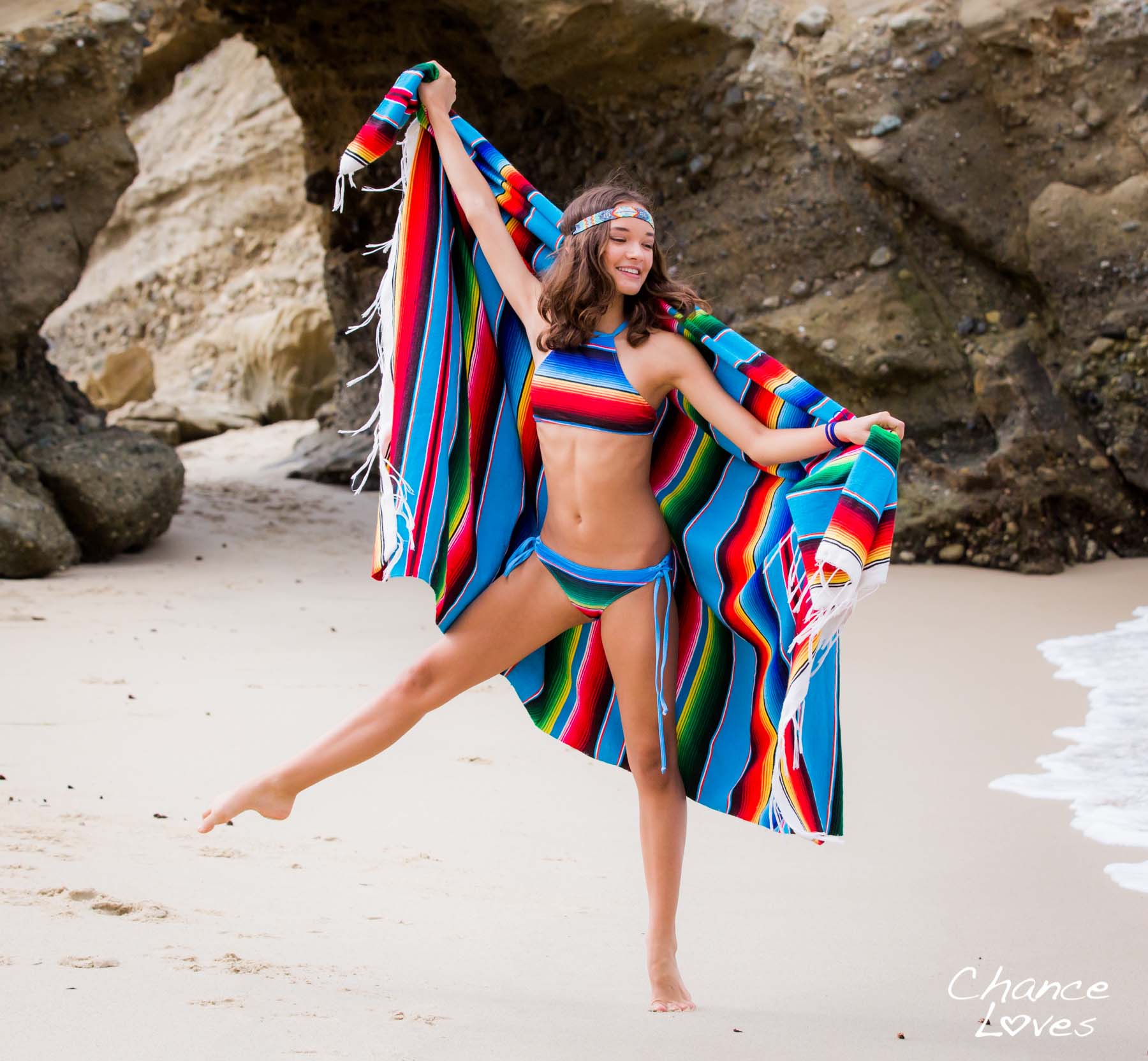 Mexican Fiesta - TWO PIECE w/Halter Top Striped Swimsuit Girls Sizes 8, 10, 12 TWO PIECE YOUTH Bikini Set Chance Loves