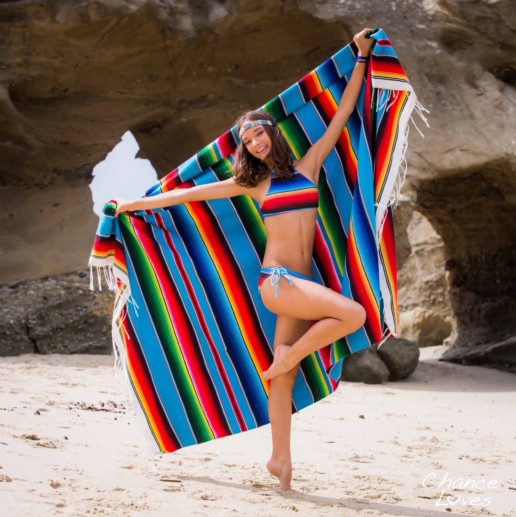 Mexican Fiesta - TWO PIECE w/Halter Top Striped Swimsuit Girls Sizes 8, 10, 12 TWO PIECE YOUTH Bikini Set Chance Loves