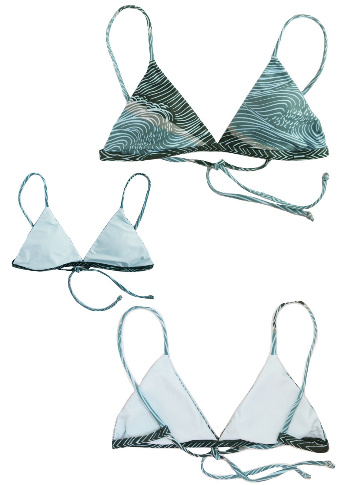 SEA GYPSY - TRIANGLE BIKINI TOP Reversible & Sustainable Blue/Green Triangle Top Chance Loves Swim XS