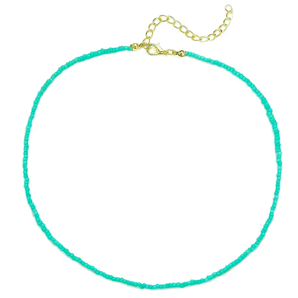Bohemian Rice beads pendent necklace in white blue aqua