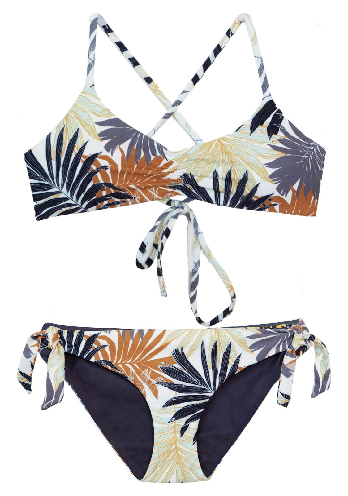 2-Piece bikini with tropical brown-blue-black print, Swimwear for Girls sizing ages 10-18