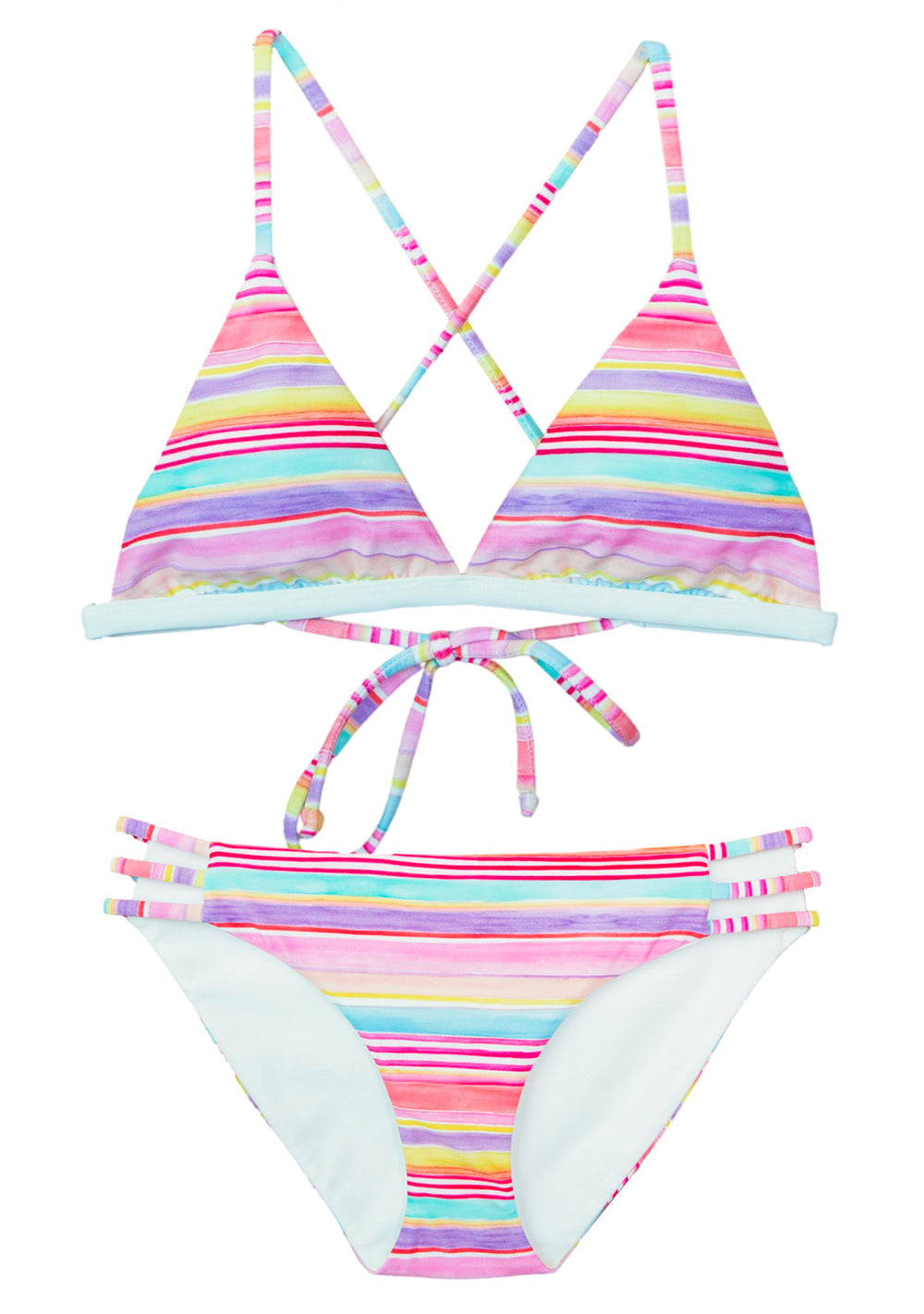Colorful Striped two-piece bikini favorite junior teen on-trend style