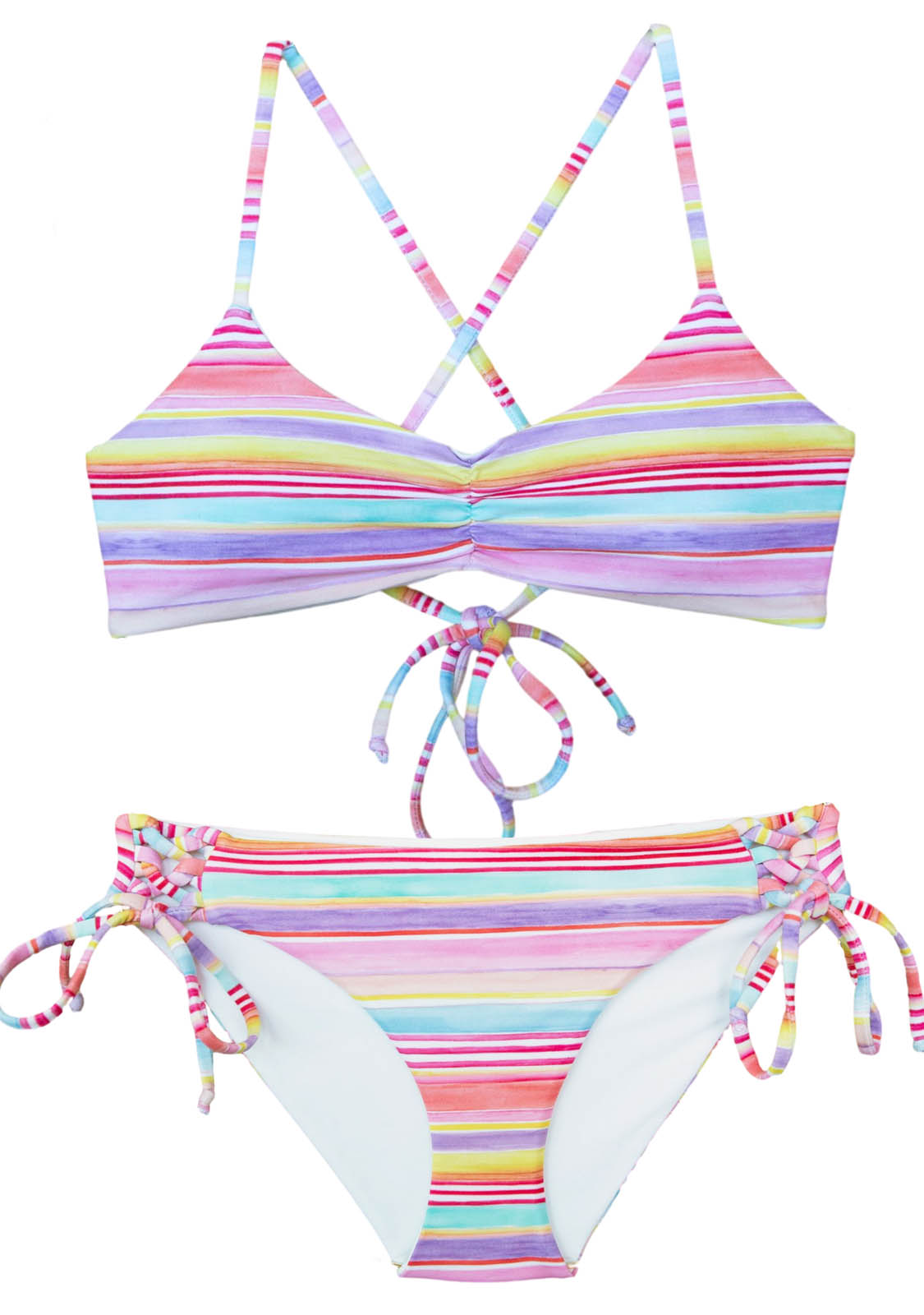 Bliss Bay two piece bikini colorful stripes by Chance Loves Swimwear, a brand from Laguna Beach, California