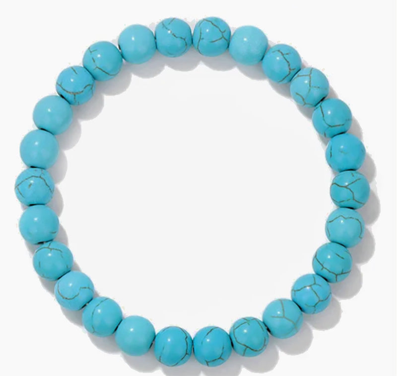 Turquoise Gemstone | Black Lava Rock | Stretch Bracelet