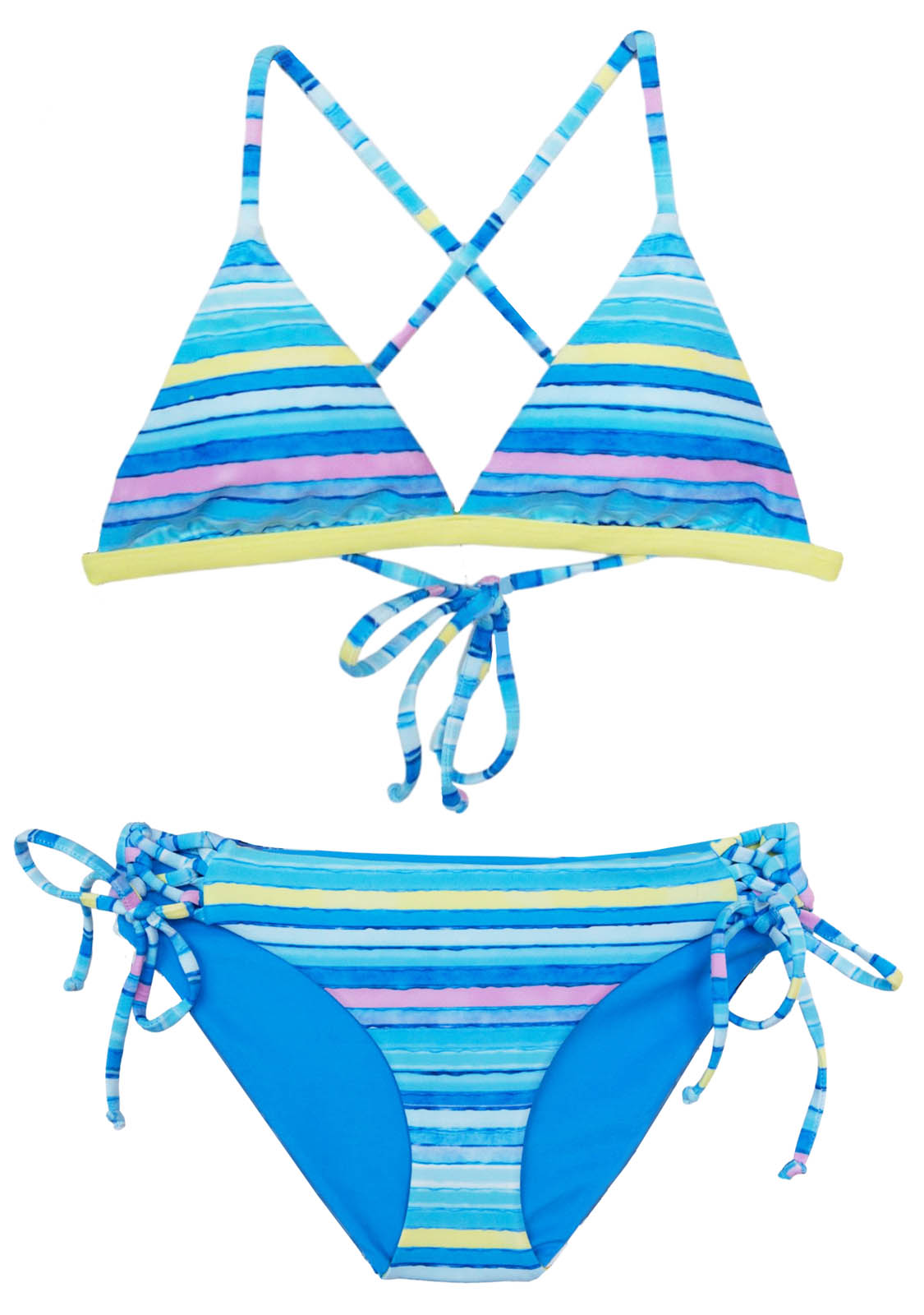 Swimwear for 14 year old Girls, 10, 12 and 16 with pastel color stripes by teen brand Chance Loves
