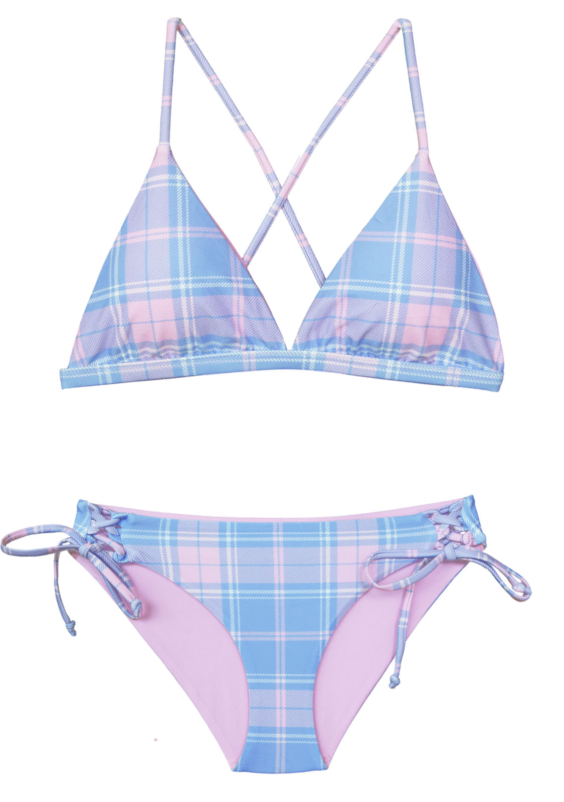 Padded Plaid Pink Blue Pastel Bikini | Two-Piece for girls 7