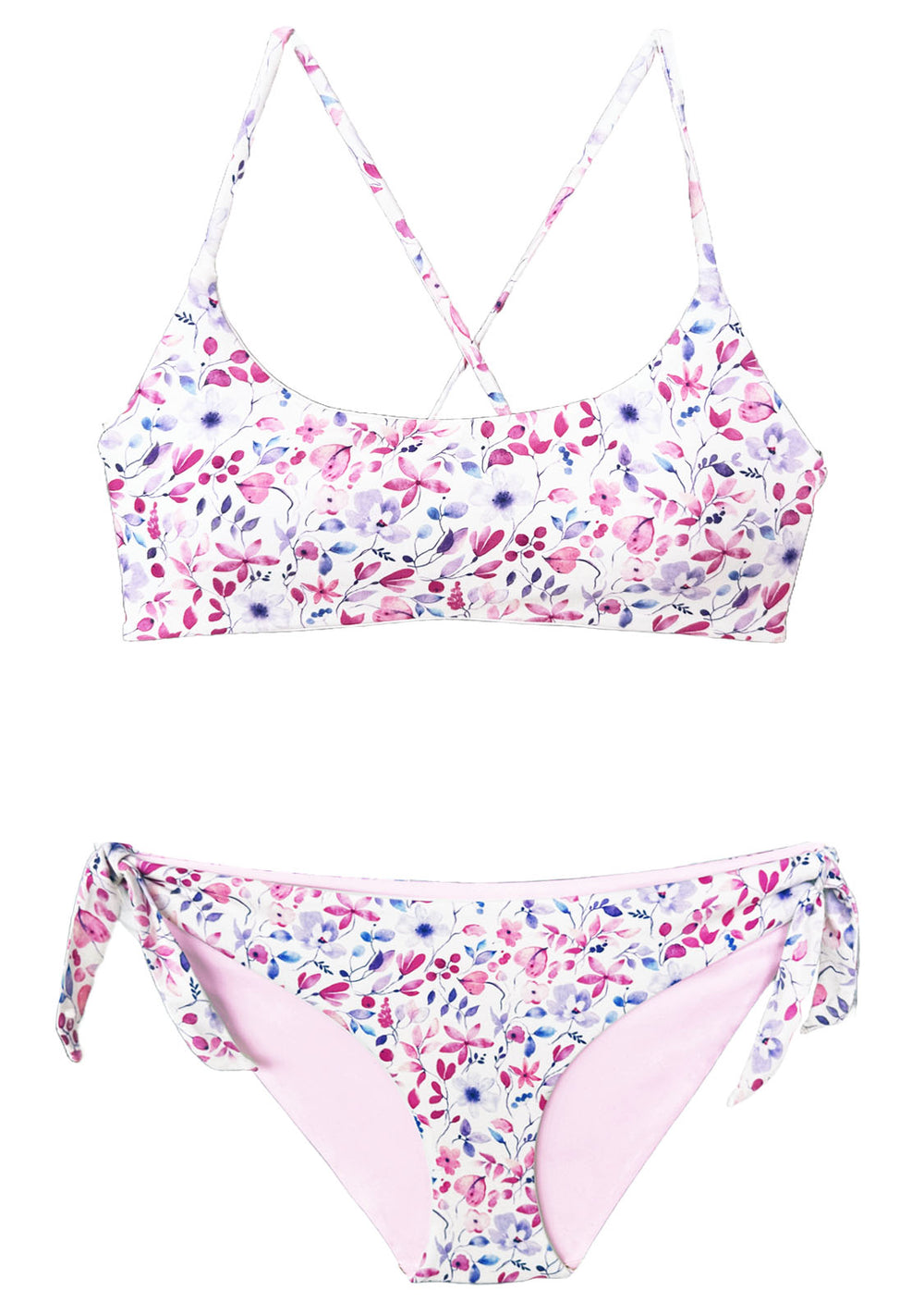 Chance Loves | Reversible Floral pink purple white 2-Piece | girls 7-16