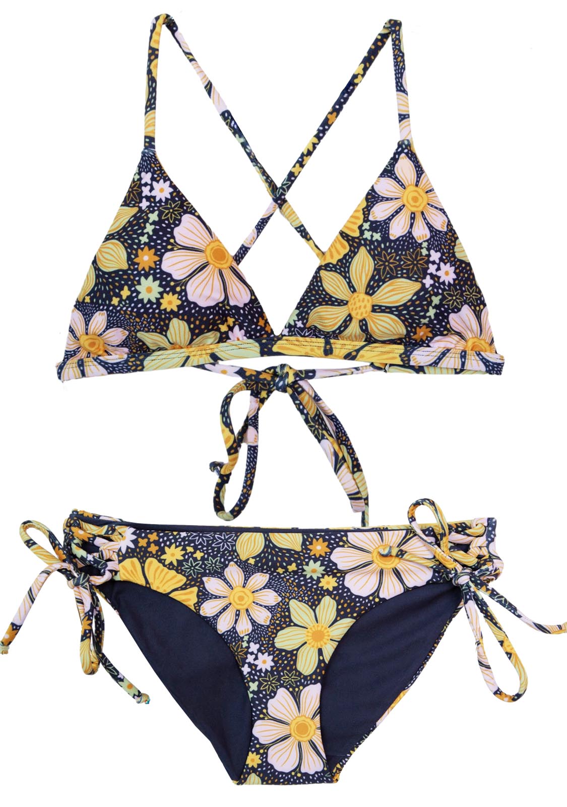 SOLEIL Floral Girls Teen 2-Piece Swim Triangle Top & Reversible