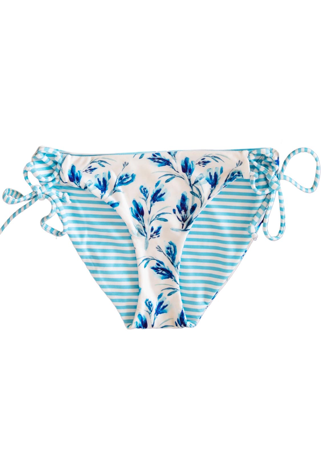 Reversible Classic swimsuit bottoms with Floral and stripe design and adjustable side ties for a perfect and comfortable fit