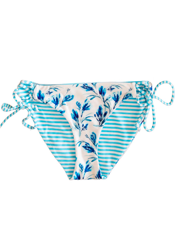Reversible Classic swimsuit bottoms with Floral and stripe design and adjustable side ties for a perfect and comfortable fit