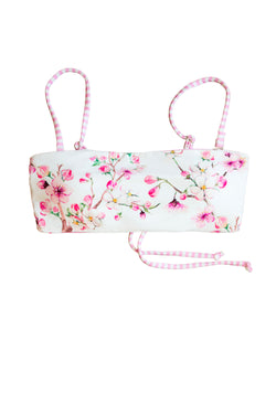 A padded Bando Bandeau style Swimwear Top made from Sustainable fabrics with floral and striped print
