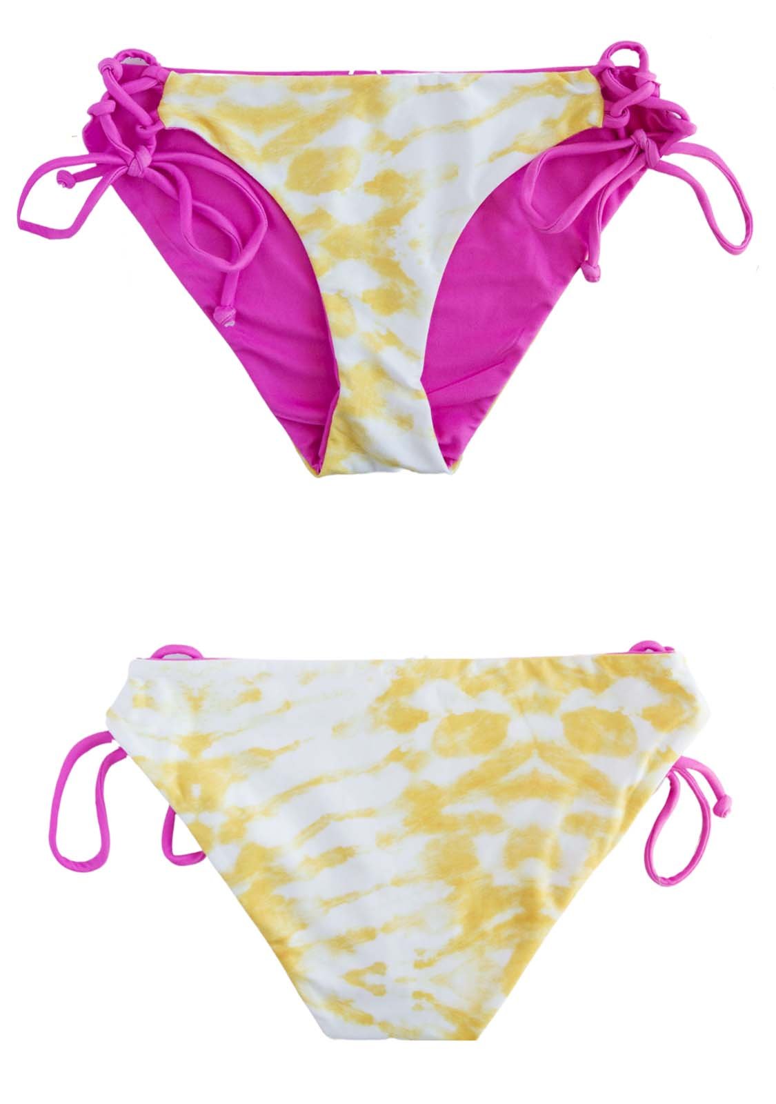 SUNRAYS - yellow-pink-white Reversible TIES BOTTOMS Bikini Bottoms Chance Loves XS 