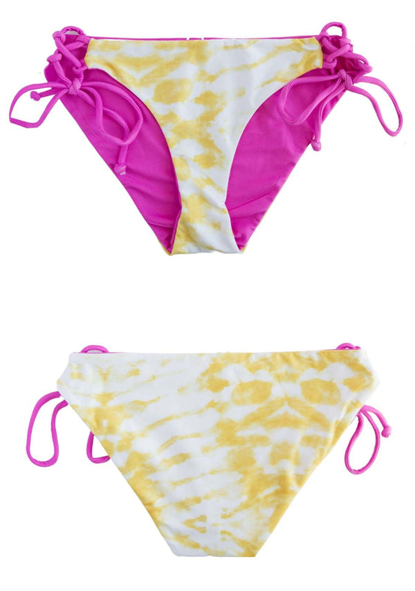 SUNRAYS - yellow-pink-white Reversible TIES BOTTOMS Bikini Bottoms Chance Loves XS 