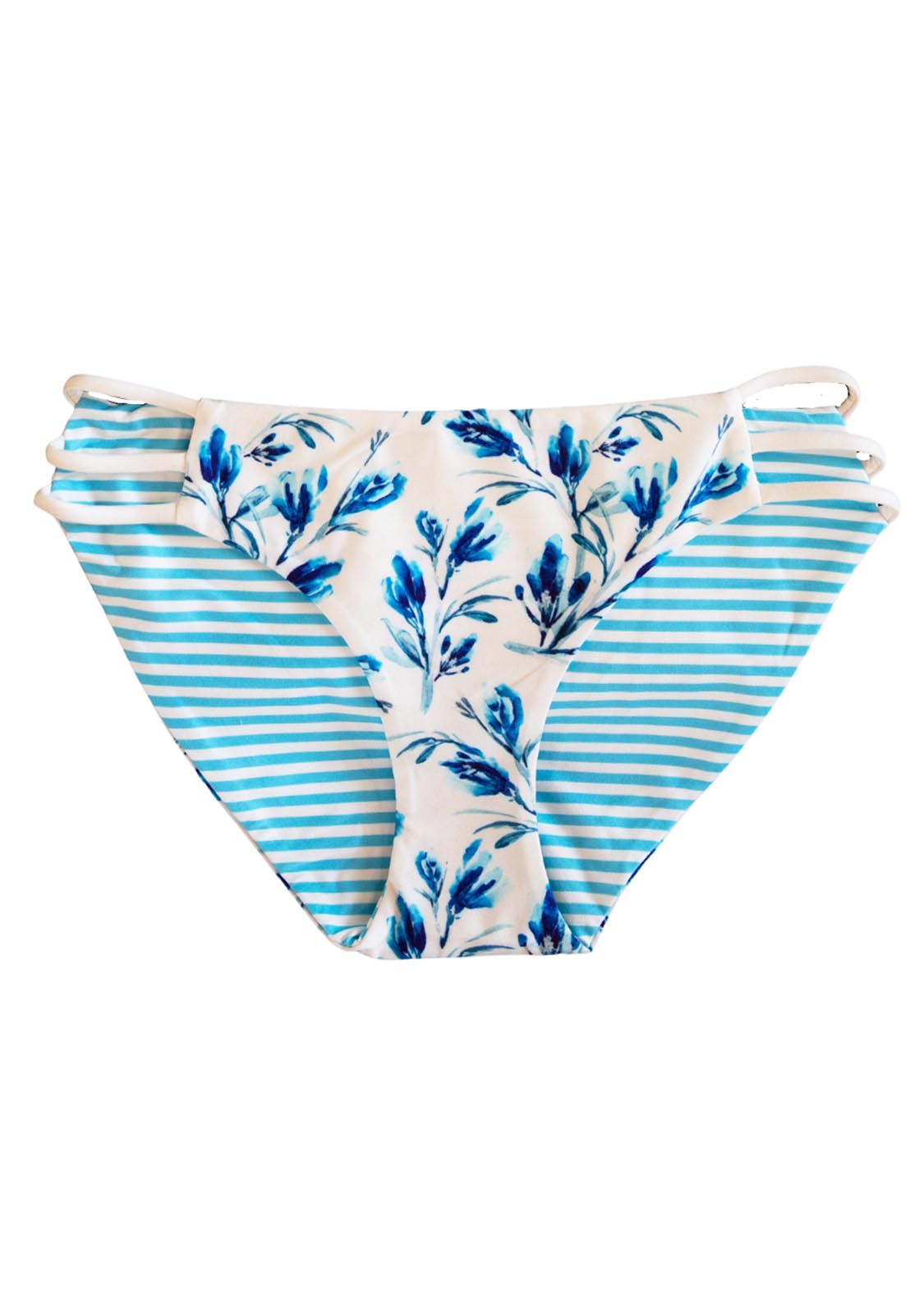 Women's and Teens' Swimsuit bottoms Full Coverage with reversible blue white flower print and stripes