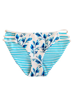 Women's and Teens' Swimsuit bottoms Full Coverage with reversible blue white flower print and stripes