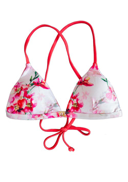 Padded TRIANGLE Top Sustainable Pink-Red Floral fixed bikini top for Junior Girls and Women by Chanceloves Swimwear