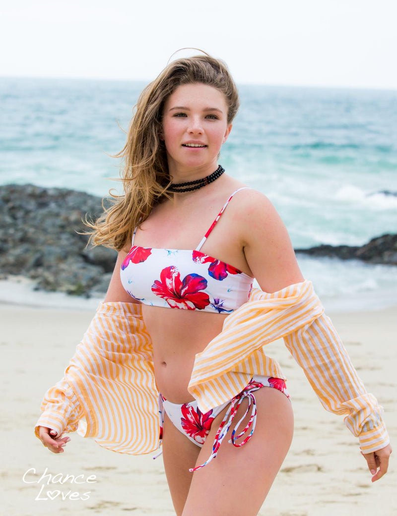 Aloha Spirit Bikini Set with Hibiscus Floral Bandeau Top for Tween Girls and Teen Girls - Chance Loves Swim