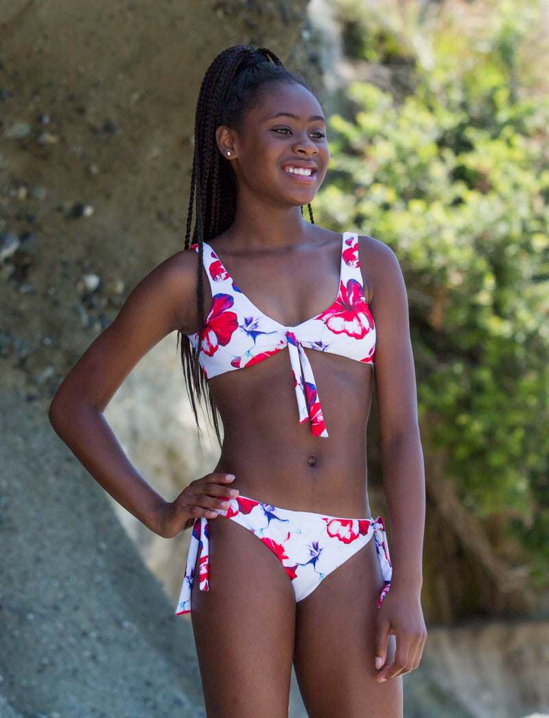 Beautiful Girl posing in her Red Floral Aloha Spirit Bikini Set desgined by Chance Loves Swimwear