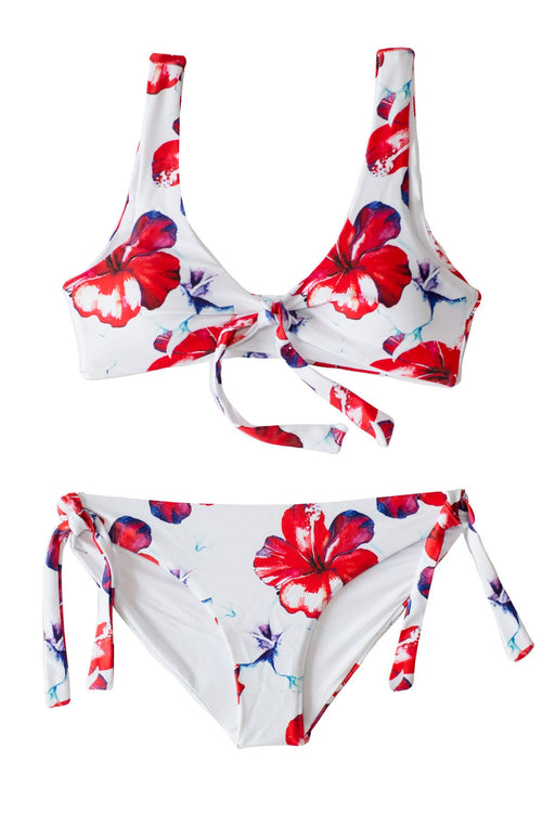 2-PIECE Junior Girls Bikini Red Floral with Padded Scoop Top