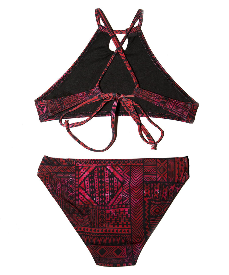 Girls Red Black 2-piece Full Coverage Bikini