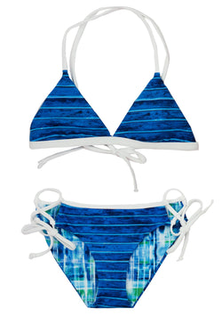 Bikini Reversible Sustainable Blue Stripe 2-Piece Juniors Bikini with a TRIANGLE Top and Full Coverage Bottoms