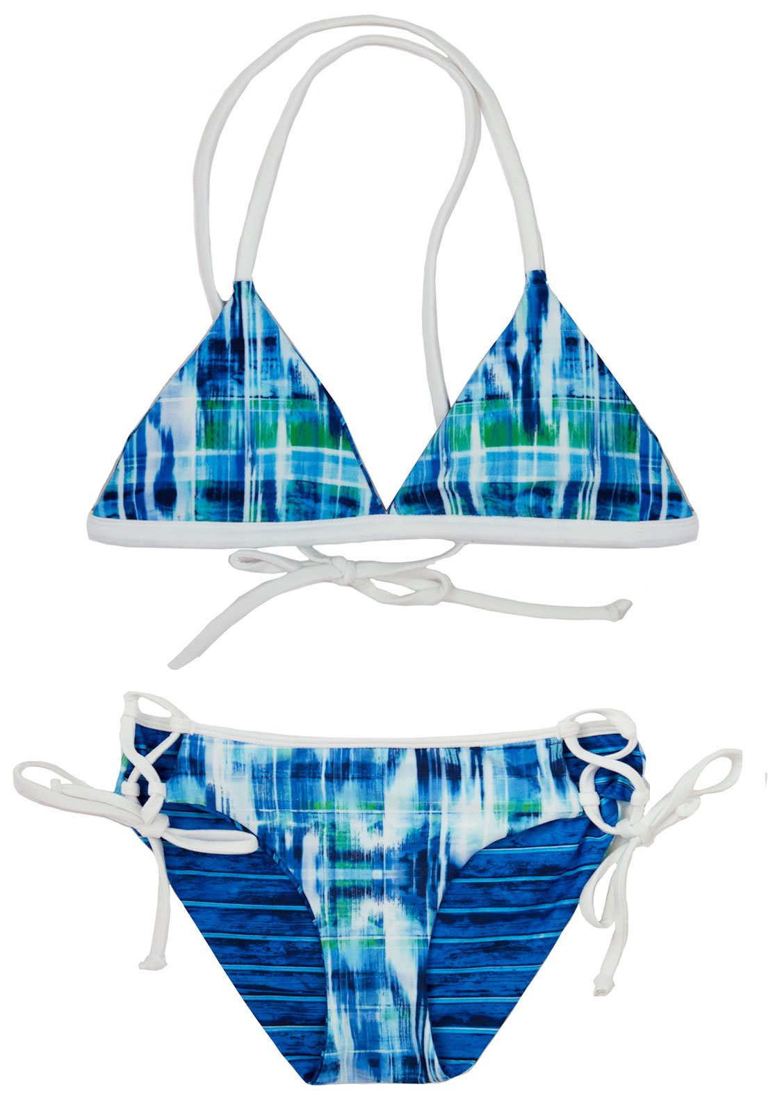 Aquazul Bikini - 2 Piece Reversible SET for Girls with TRIANGLE Top TWO PIECE Bikini Set Chance Loves Swim Girls 10 Blue/Green/White 
