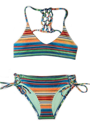 Padded Chanceloves 2 PIECE Striped Multi Colorful Striped Girls Bikini Set