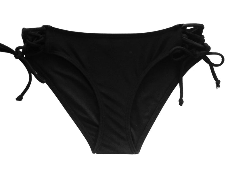 Full Coverage Black Adjustable Side-Ties Bikini BOTTOMS for Girls and Women by Chance Loves Swimwear for active style and fit