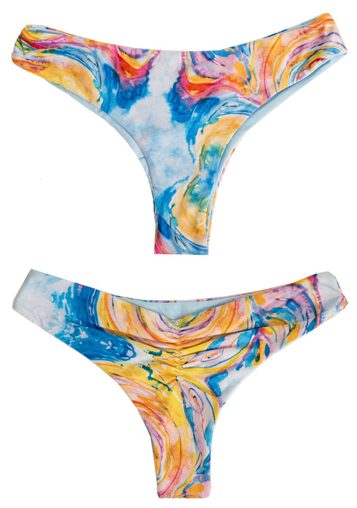 Colorful TIE DYE Reversible Ruched Cheeky SWIM-Bottoms Sustainable
