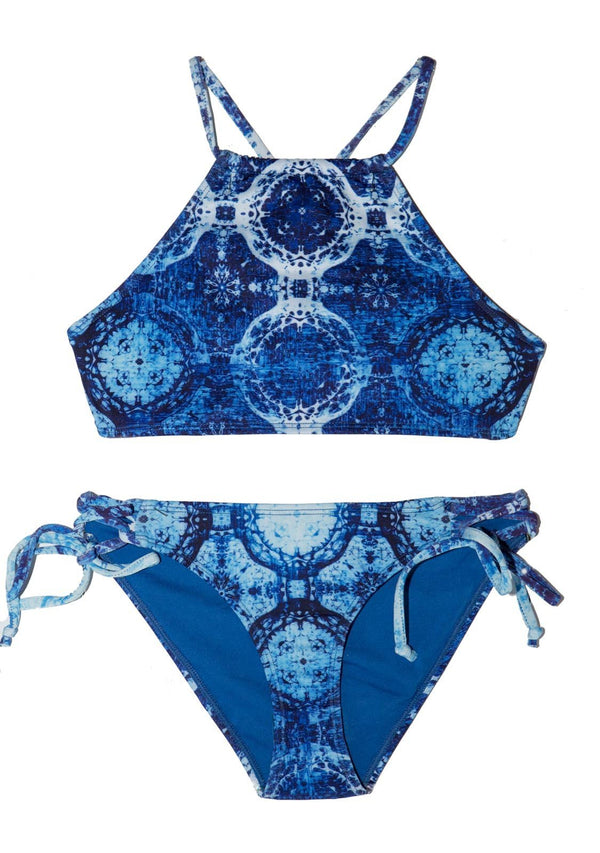 Blue Lagoon High Neck Halter Top Two Piece Swimsuit Set YOUTH Sizing - Chance Loves Swimwear
