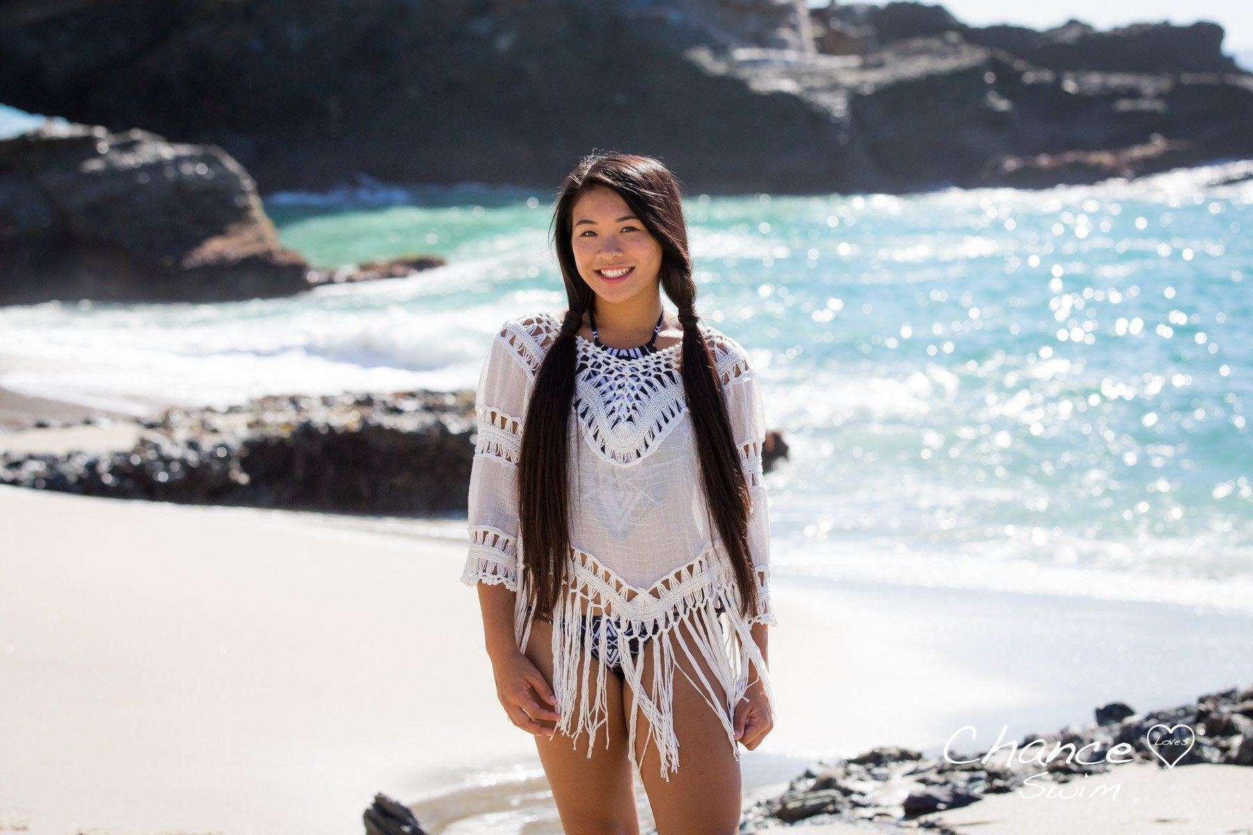 By the seashore in the Chance Loves Chenoa Blouse - Chance Loves Swimwear