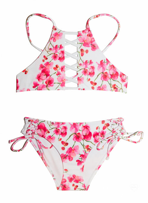 CHANCELOVES Cherry Blossoms PINK FLORAL Girls 2-PIECE Padded Bikini SET